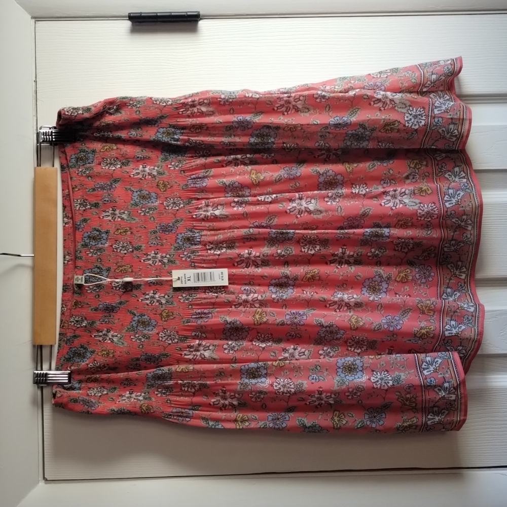 Max Studio  Pleated Floral Smocked Waist Skirt, XL